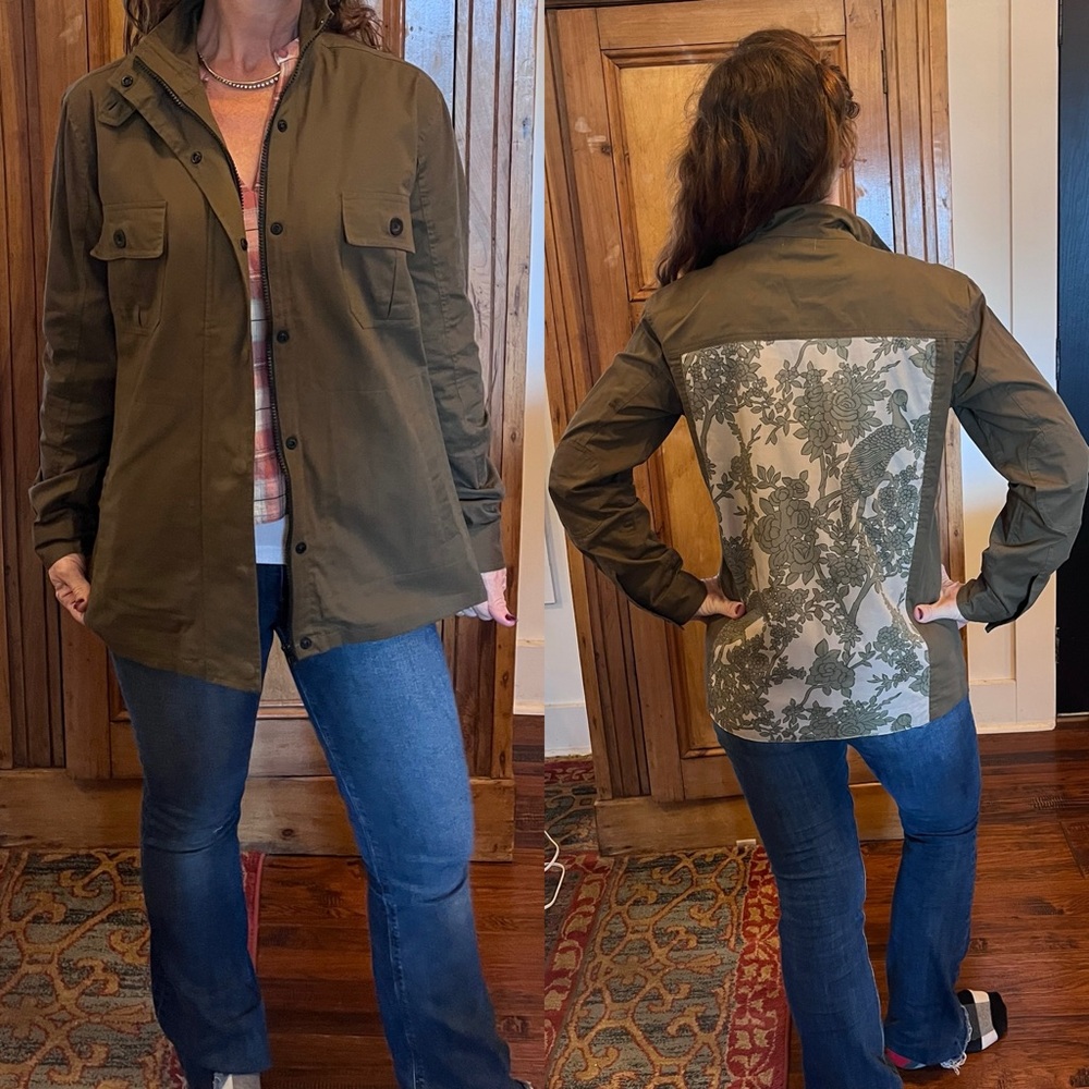 Panache women’s green military cotton Jacket patch NWT